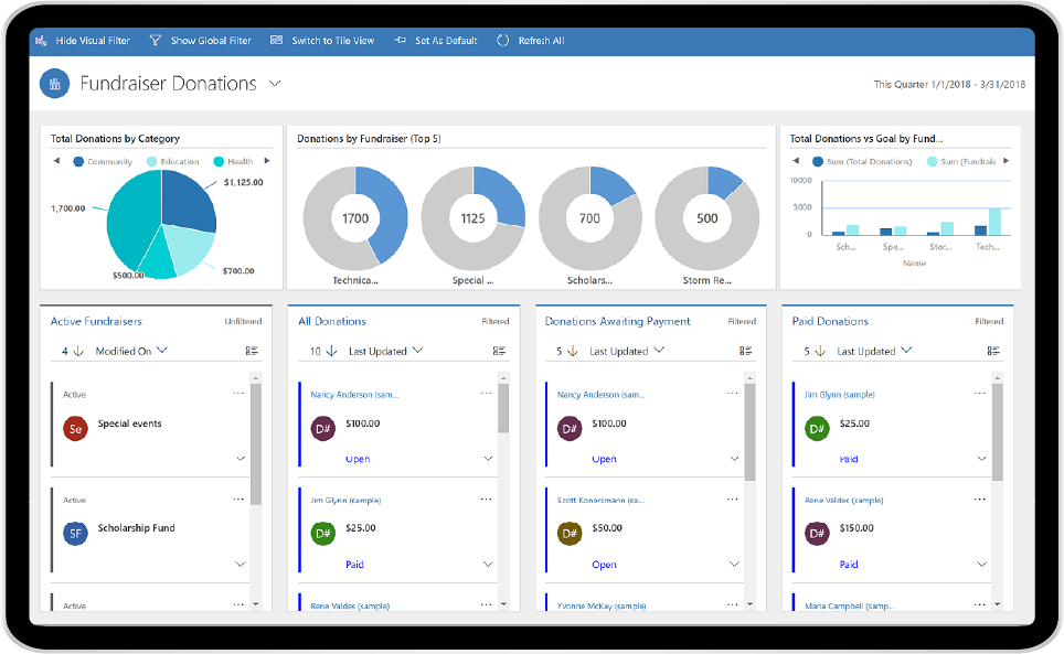 Data browsing with sorting, filtering, and search capabilities